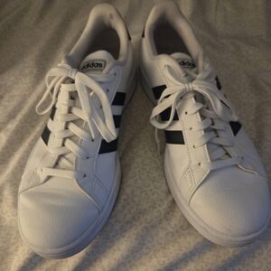 adidas White Sneakers with Navy Three-Stripes